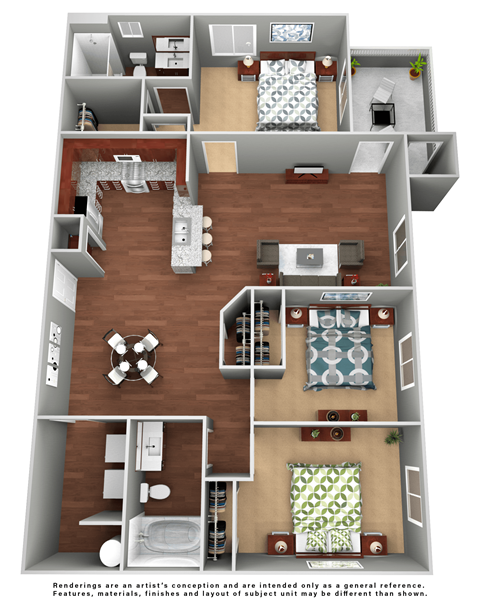 Floor plan for 3 beds, 2 baths, 1322 sqft